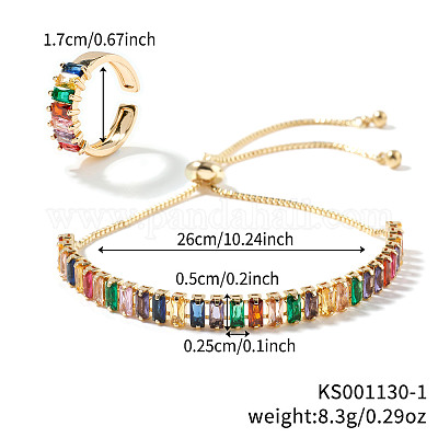 Шикарные прямоугольные браслеты-слайдеры из латуни со стразами и комплекты колец-манжет для повседневной носки VC3129-1-1