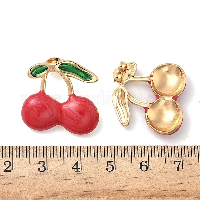 Серьги-гвоздики с эмалью из нержавеющей стали 304 вишни EJEW-B156-01G-1