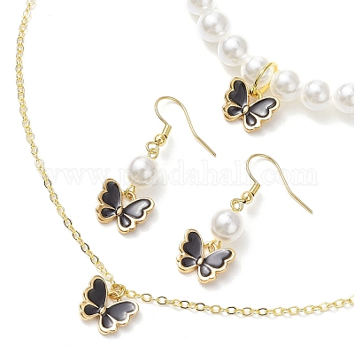 Ожерелья с подвесками в виде бабочек из сплава и эмали SJEW-JS01315-04-1