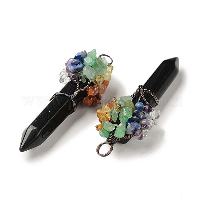 7 большие подвески из натурального обсидиана с заостренными чакрами G-C012-01R-04-1