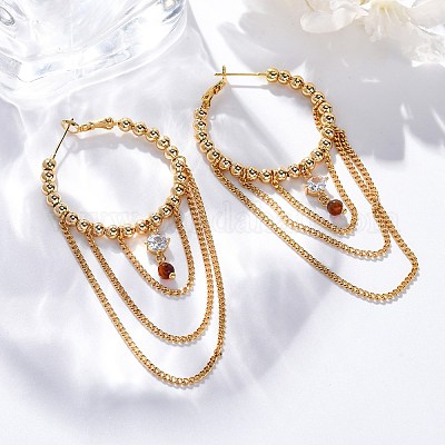 Латунные серьги-кольца из прозрачного кубического циркония EJEW-R014-15G-1