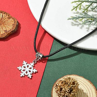 Ожерелья из сплава с эмалью в виде снежинок NJEW-JN04538-01-1