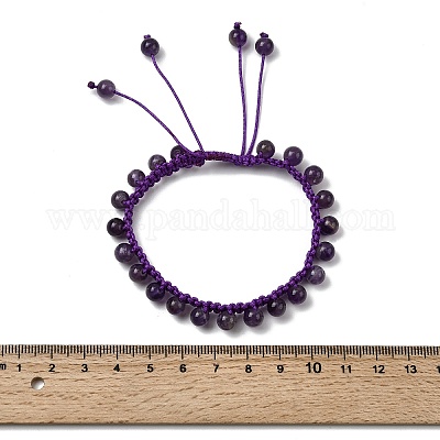 Регулируемые браслеты из натуральных аметистовых бусин BJEW-L713-B06-1