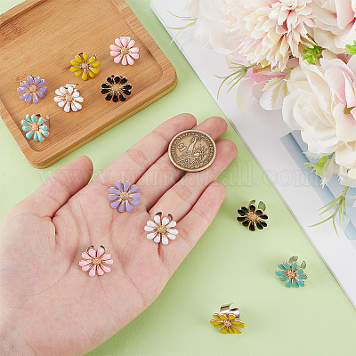 12 шт. 6-цветный цветочный сплав эмалированный стетоскоп подвеска украшения HJEW-OC00052-1