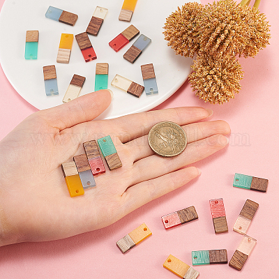 レジン＆ウッドパーツ 長方形 ミックスカラー 22.5~23x8.5~9x3.5mm 穴