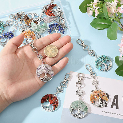 14 шт. 7 стиля чакра натуральные и синтетические драгоценные камни бусины и сплав древо жизни подвеска украшения HJEW-FH00150-1
