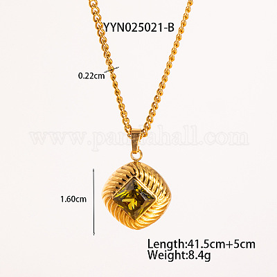 Ожерелья с подвеской в виде ретро-ромба из нержавеющей стали с кубическим цирконием для женщин CQ6357-1-1