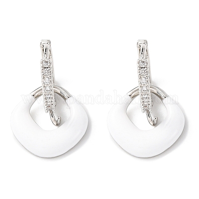 Квадратные серьги-подвески с микропаве из прозрачных кубических цирконий из латуни EJEW-A149-01A-P-1