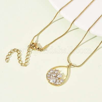 Ожерелья с подвесками из нержавеющей стали 304 с микропаве из прозрачных кубических цирконий для женщин NJEW-Z103-01G-05-1