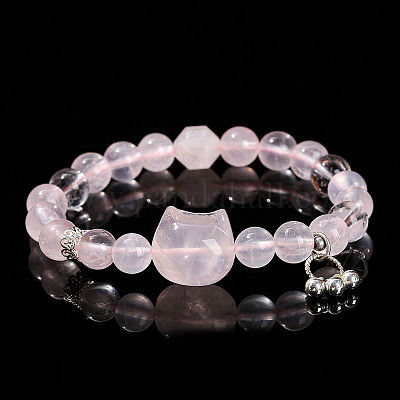 Натуральный розовый кварц круглые бусины растягивать браслеты WG466DA-14-1