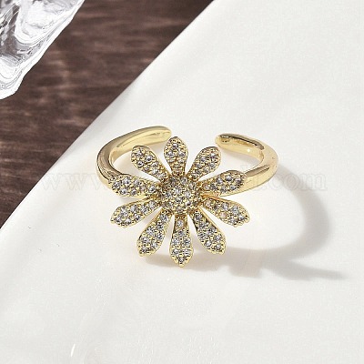 Открытые кольца манжеты из латуни с микропаве и кубическим цирконием RJEW-H256-06G-1