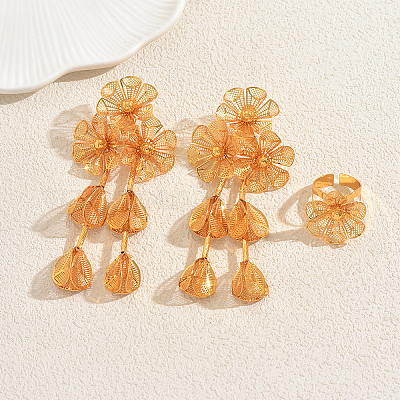 Комплекты серег и колец-манжет с полыми железными цветами для женщин AS0088-1