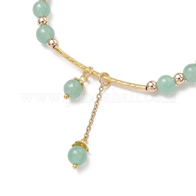 Браслеты из круглых бусин из натурального зеленого авантюрина и кварца для женщин BJEW-JB11931-01-1