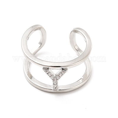 Кольцо-манжета с открытой буквой из прозрачного кубического циркония RJEW-A012-01P-Y-1