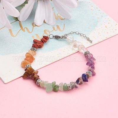 Браслеты из бисера из натуральных драгоценных камней chakra Chips BJEW-JB05933-1