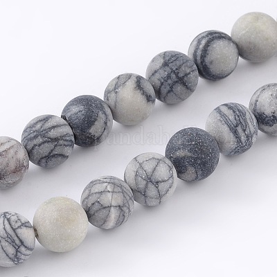 5 Strands Natural Black Silk Stone Netstone Round Bead 8mm 16" Jewelry Gemstone 