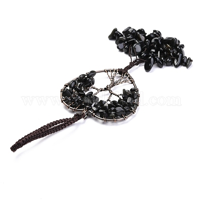 Обернутые проволокой чипсы натуральный обсидиан большие подвесные украшения HJEW-H057-01B-1