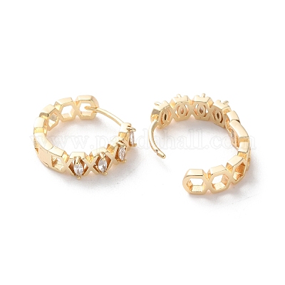 Серьги-кольца из латуни с прозрачным кубическим цирконием EJEW-S241-08G-1