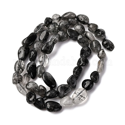 Нити бусин из натурального черного рутилированного кварца G-F439-08-1