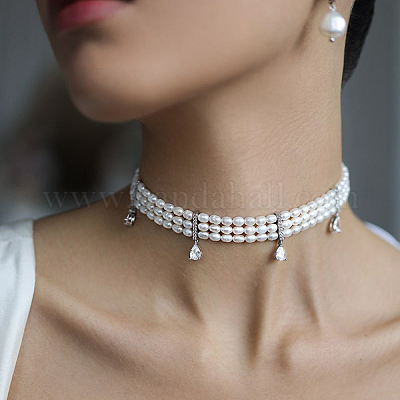 925 серебряное ожерелье с кисточкой из натурального пресноводного жемчуга с прозрачными кубическими цирконами SZ5473-1