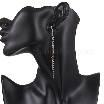 Круглые серьги-подвески из нержавеющей стали 304 с натуральным гранатом EJEW-JE06783-03-1