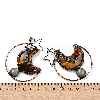 Натуральные смешанные драгоценные камни латунные звезды луна большие подвески G-H316-01R-1