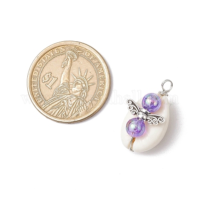 Подвески в виде ангела из натуральной ракушки каури и прозрачного акрила PALLOY-JF03815-02-1