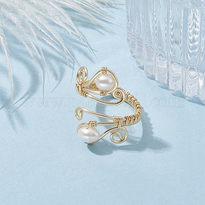 Открытое кольцо с натуральным культивированным пресноводным жемчугом RJEW-JR00629-1