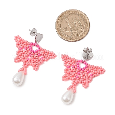 Серьги-гвоздики в виде бабочки из стеклянного бисера EJEW-MZ00351-03-1