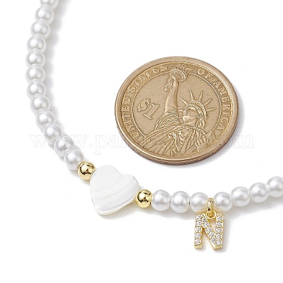 Ожерелья с подвесками из латуни микро-паве класса AAA с кубическим цирконием и буквами NJEW-JN04771-14-1