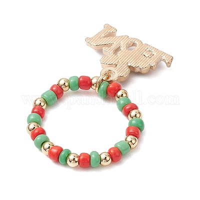 Наборы колец для растягивания стеклянных бусин на рождественскую тематику RJEW-TA00163-1