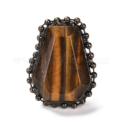 Открытое кольцо-манжета из натурального тигрового глаза RJEW-M166-03R-F-1