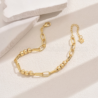 Модные винтажные латунные овальные и текстурированные круглые браслеты с бусинами ZC8020-3-1