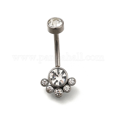 Кольца для пупка в форме штанги из нержавеющей стали 304 с прозрачным кубическим цирконием AJEW-D306-03P-02-1