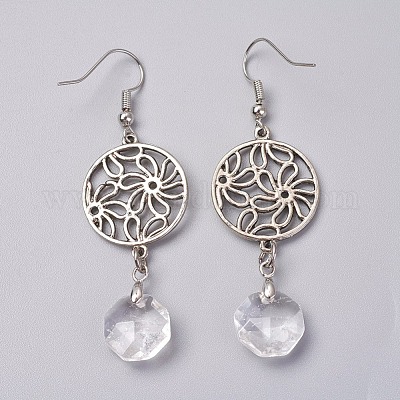 Натуральный кварц кристалл болтающийся серьги EJEW-I225-A08-1