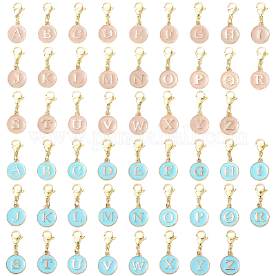52 шт. 2 цвета плоские круглые с буквой a~z сплав эмалированные подвесные украшения HJEW-SC0002-12-1