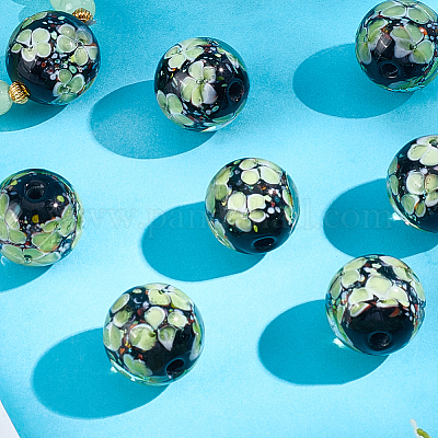 10 шт. бусины-лэмпворк ручной работы с внутренним цветком LAMP-PA0001-02C-1
