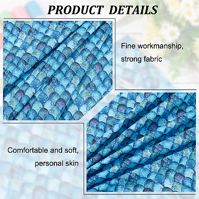 FINGERINSPIRE Mermaid Scales Fabric Cotton Fabric 39x57 inch Deep Sea Blue  Polyester Fabric Mermaid Printed Fishscale Pattern Fabric Cloth for