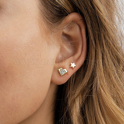 Серьги-гвоздики в форме сердца из стерлингового серебра EJEW-C146-04G-1