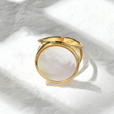 Плоские круглые манжеты из нержавеющей стали 304 белого цвета для женщин RJEW-G346-02G-02-1