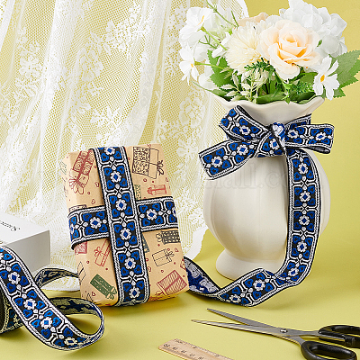 1 рулон полиэстеровой жаккардовой ленты с цветочным узором в этническом стиле OCOR-WH0086-95A-1