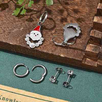3 пара 3 стилей рождественских серег-колец и гвоздиков из нержавеющей стали 304 для женщин EJEW-K279-15P-1