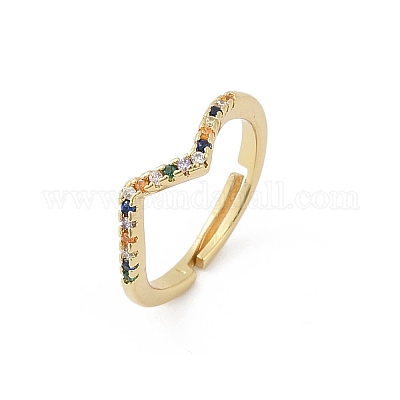Волнистые латунные микропаве кубические цирконии регулируемые кольца RJEW-S400-15G-1