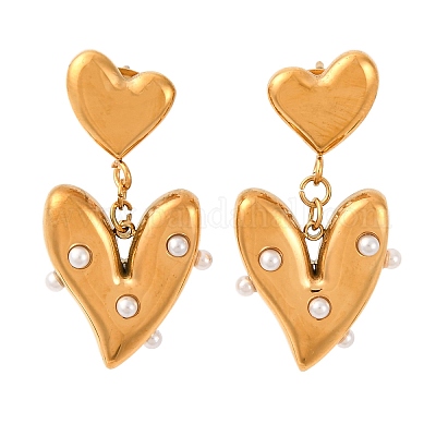 Серьги-гвоздики в форме сердца из нержавеющей стали 304 EJEW-S279-05G-1