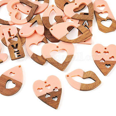 20 шт. подвески из смолы и ореха в двух стилях WOOD-TA0002-73A-1