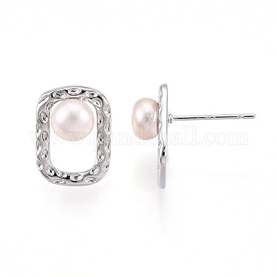 Серьги-гвоздики из натурального жемчуга из латуни PEAR-N020-05U-1