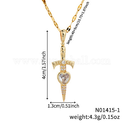 Элегантные ожерелья в стиле винтаж с подвеской в виде меча из латуни с прозрачным кубическим цирконием MI3084-1-1