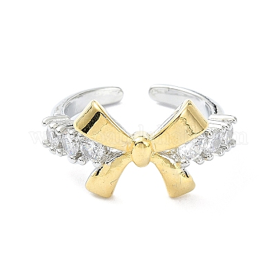 Стойка покрытие латунь микро паве кубический цирконий открытые манжеты кольца RJEW-C076-07D-G-1