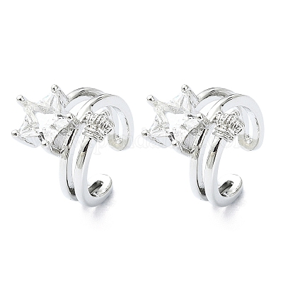 Серьги-каффы из латуни с микропаве и кубическим цирконием EJEW-C086-09P-1