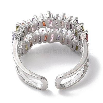 Латунные микро проложить манжеты кольца кубического циркония RJEW-G310-22P-1